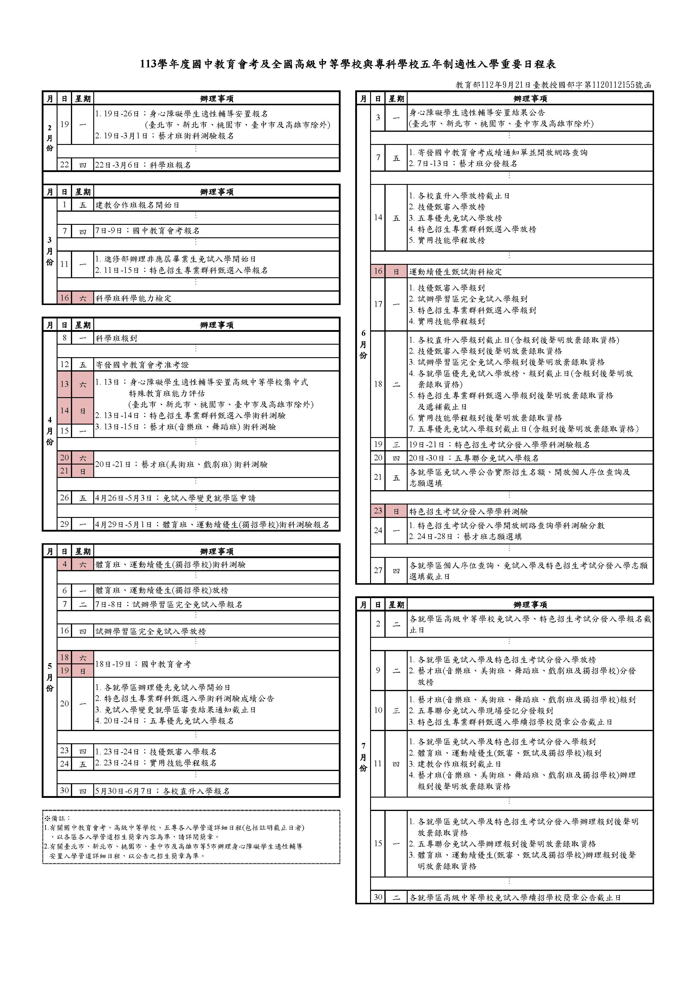 113全國適性日程表